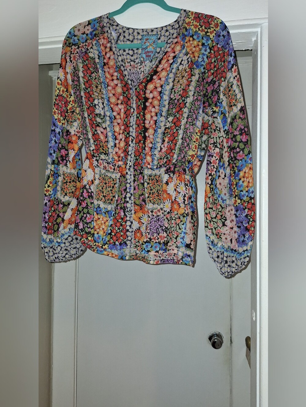 Johnny Was Multicolor Floral Patchwork Blouse